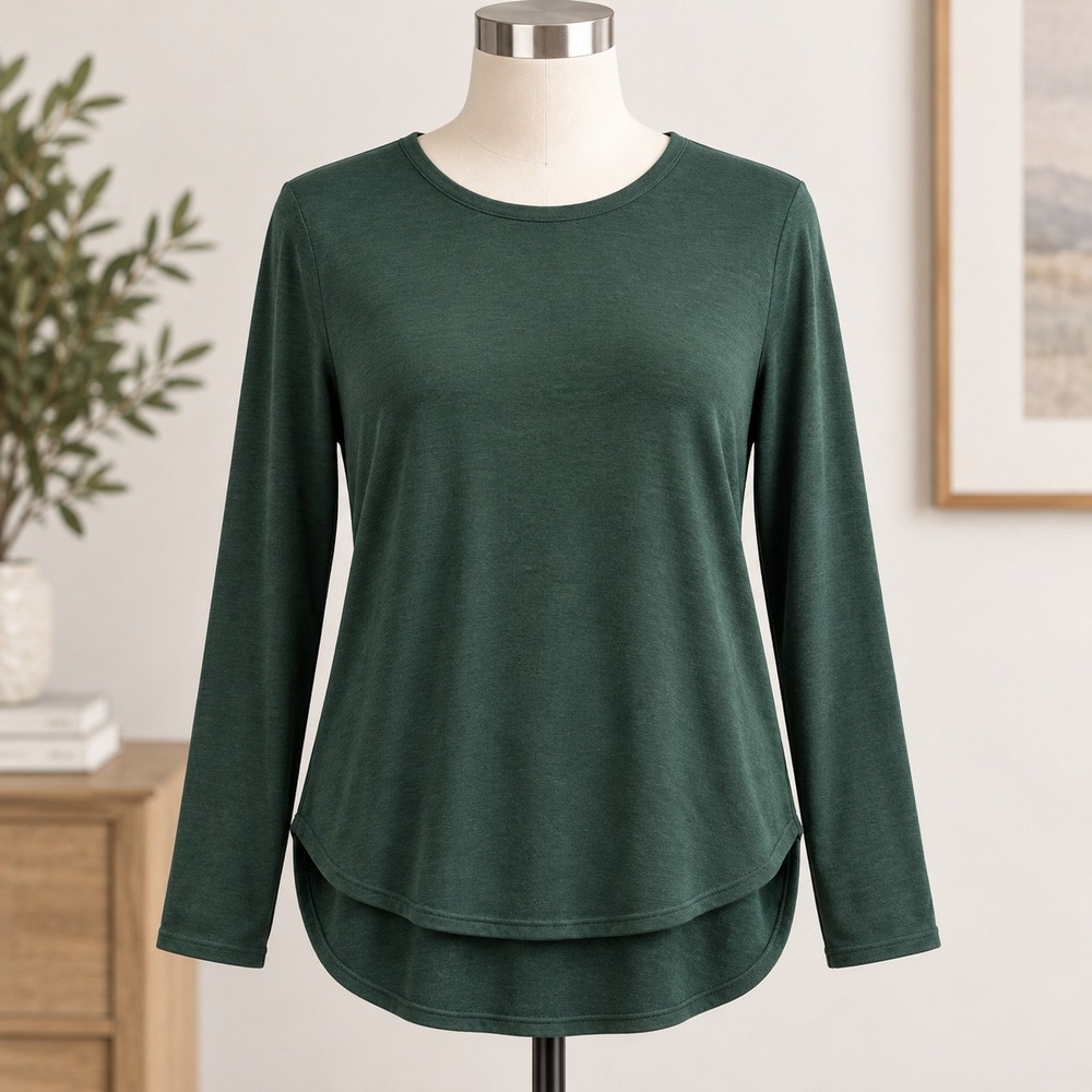 Michael Michael Kors Knit Top Womens Medium Green Long Sleeve High Low Hem